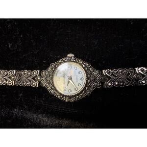 Vtg Sterling Silver & Marcasite Ladies Quartz Watch, Kessaris Japan Movt
